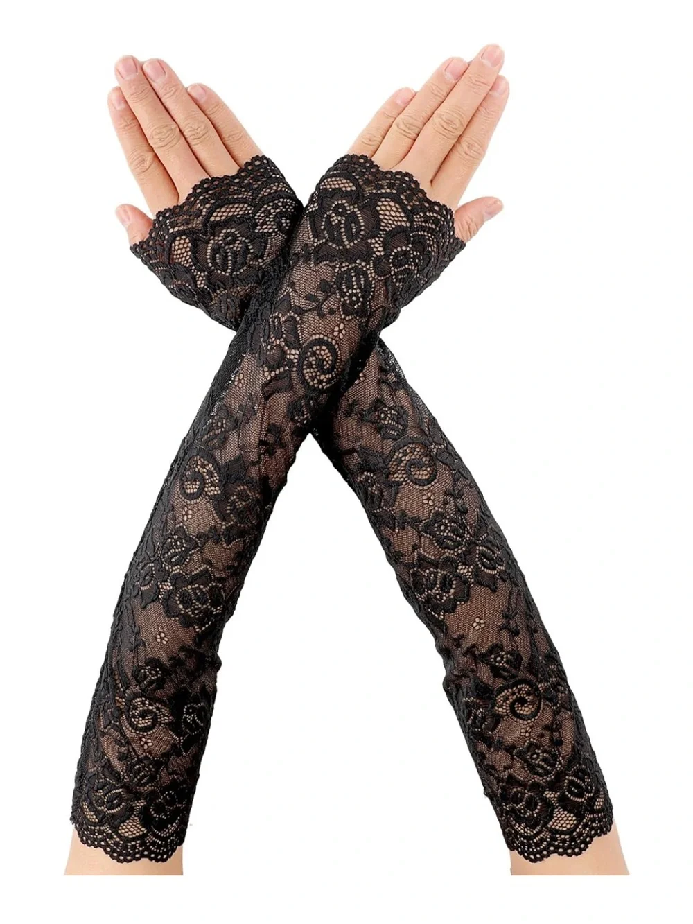 Fingerless Lace Gloves Elbow Length Arm Sleeves for Wedding Tea Party Opera